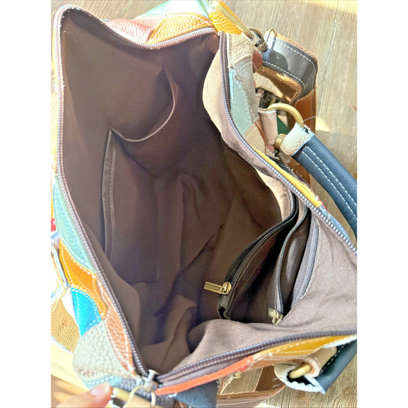 Genuine Leather Color Purse bohemian Handbag duffle studded patchwork quilt tote - Picture 3 of 9